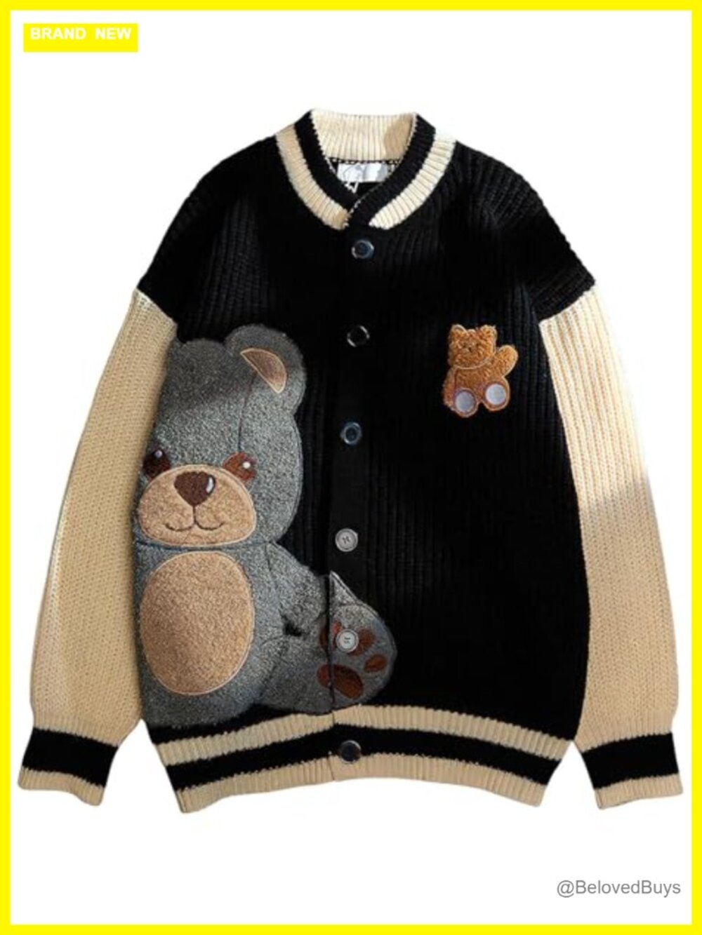 Womens Embroidered Bear Cardigan Button Down Long Sleeve Knit Sweater